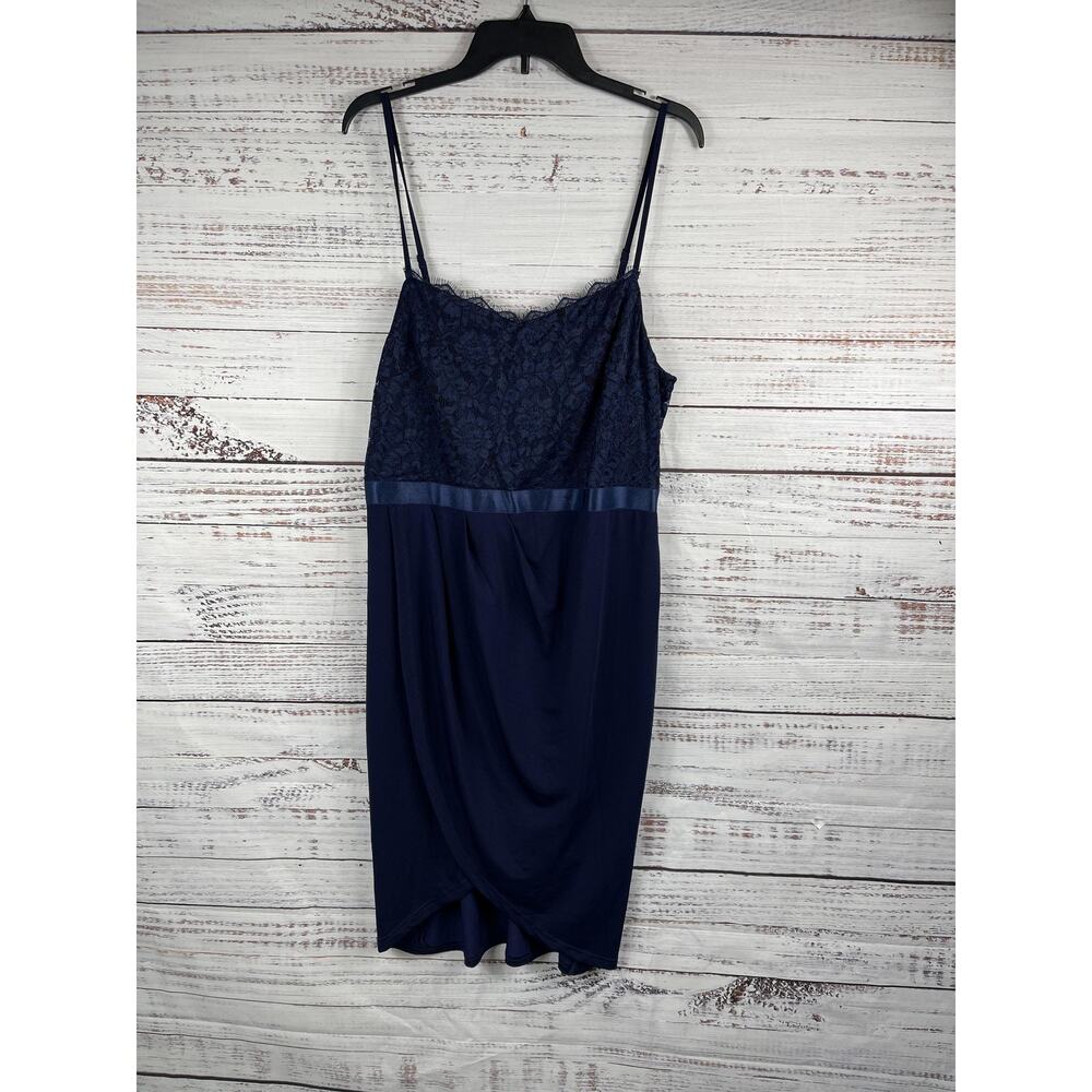 Missmay Dress Women's 1XL Navy Blue Lace Overlay Lined Spaghetti Strap Formal